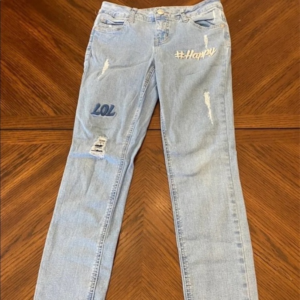 Justice Girl Light Wash Embroidered Jeggings| 10